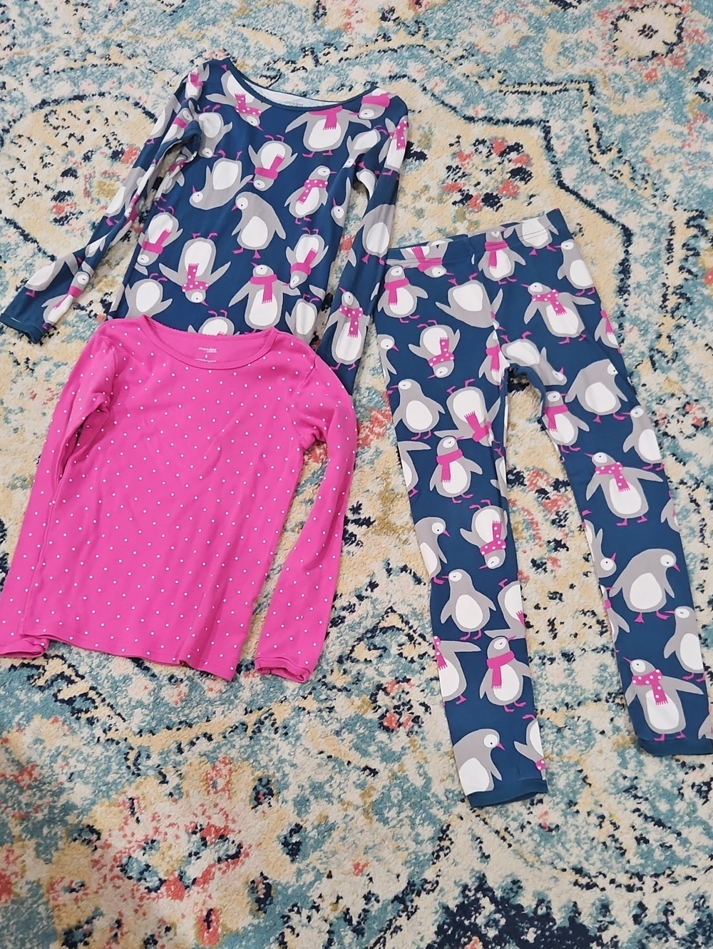 Kids Penguin Print Navy & Pink Pajama Set - Brand